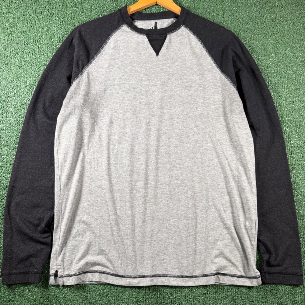 Johnnie-O Raglan Shirt Mens M Grey Black Good Long Sleeve Cotton Blend Tee
